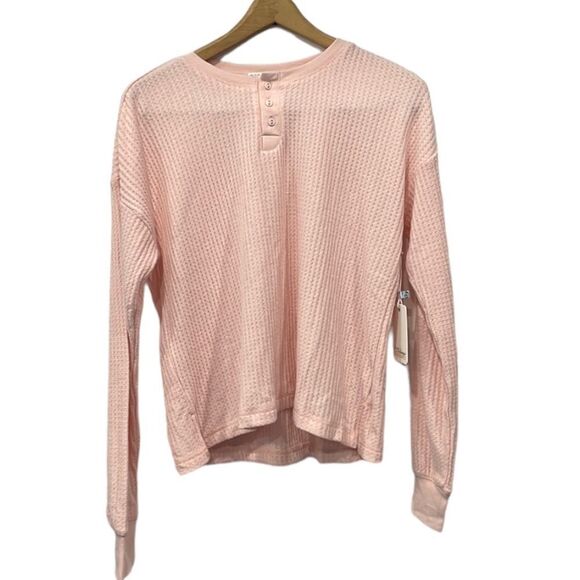 NEW PJ SALVAGE Womens XS Waffle Rib Knit Sweater Henley Pullover Pink‎ Mist - Picture 1 of 9